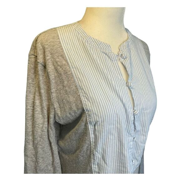 J. Crew Striped Bib-Front Mix Media Top Gray Blue White Long Sleeve Henley S - Picture 3 of 7